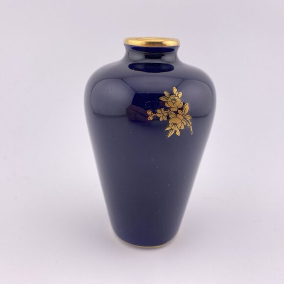 H & C France Cobalt Blue Gold Mini Bud Vase France - Picture 5 of 7